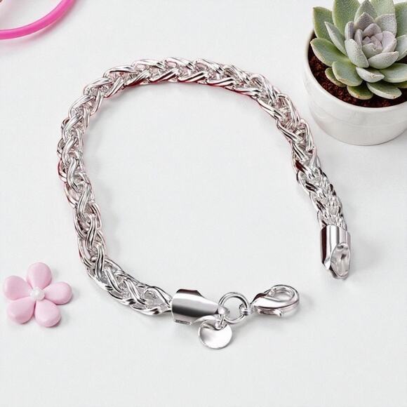 925 Sterling Silver Stamp Wheat Chain Bracelet Bulky 7” Unisex Bracelet - Picture 5 of 6